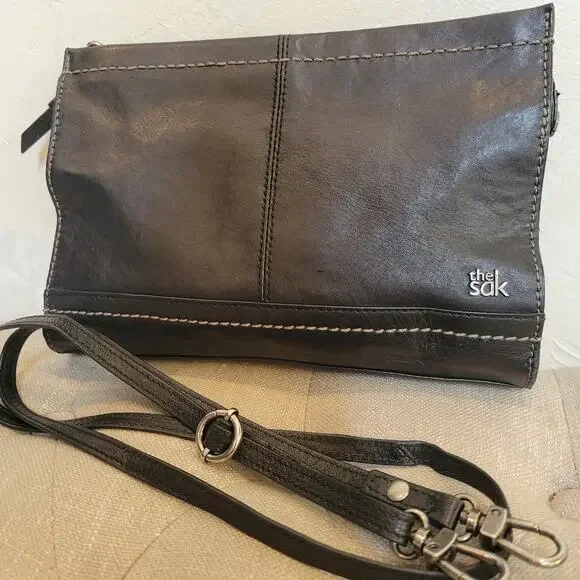 THE SAK Iris Purse Black Leather 3-Way Demi Clutch Adjustable Crossbody Bag - Picture 12 of 12